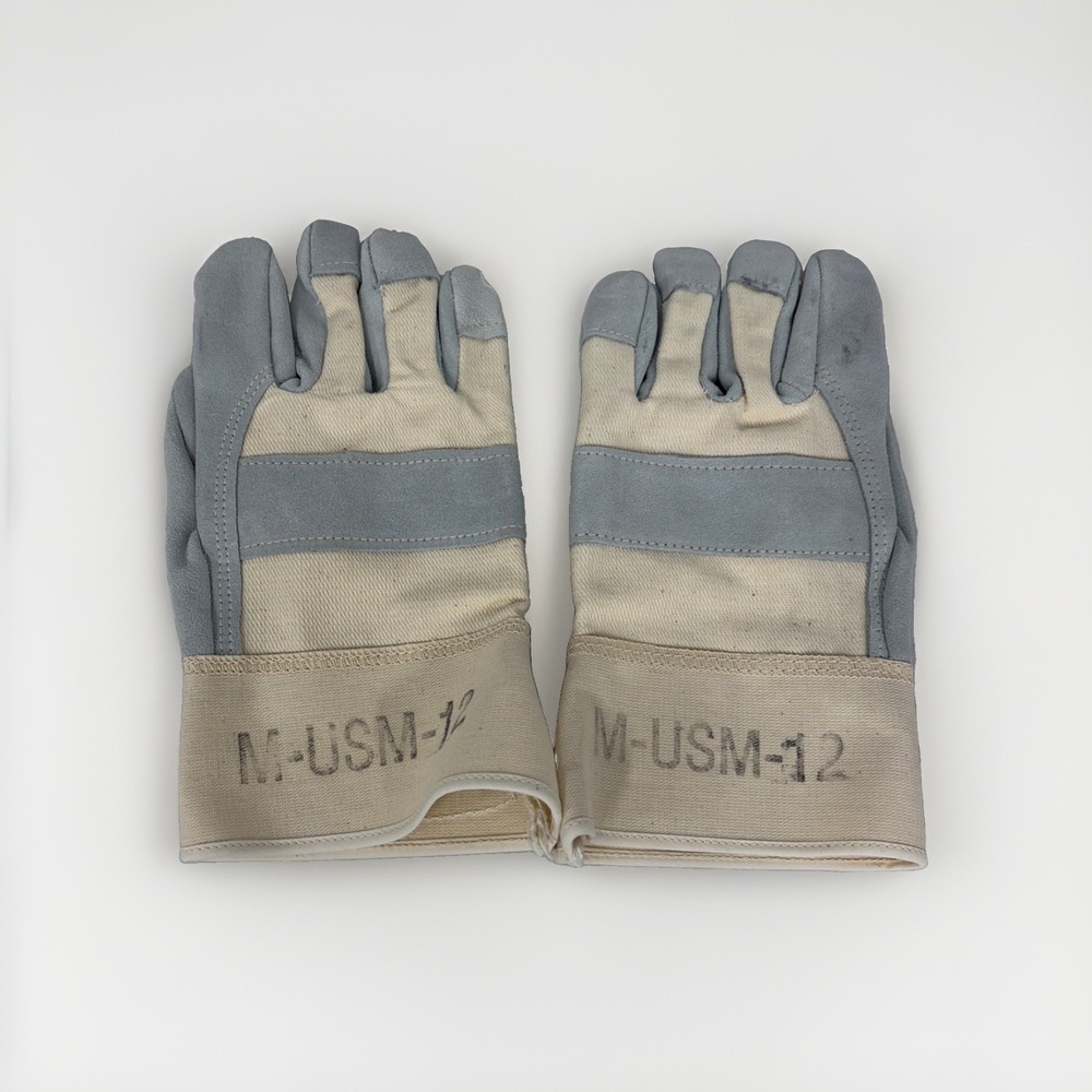 M-USM-12 Leather Work Gloves Heavy Duty Canvas Cuff Military Surplus Pair T10